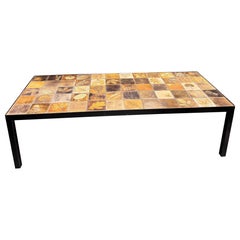 French ceramic coffee table with garrigue tiles in the style of R.Capron