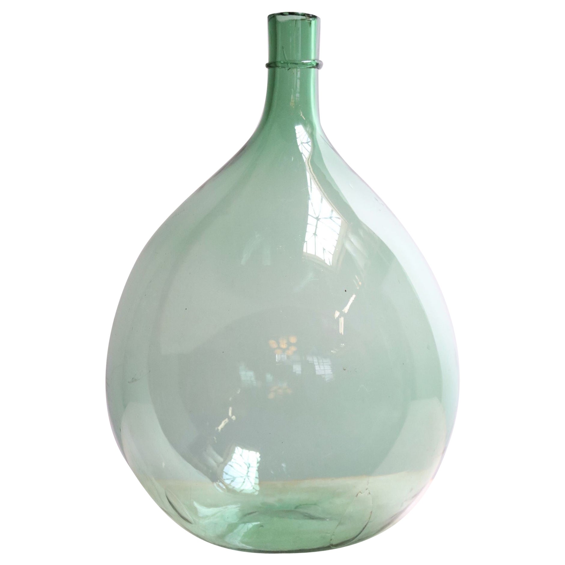Vintage Italian Glass Bulbous Demijohn (damigiana di vetro soffiato a bocca) in verde mare