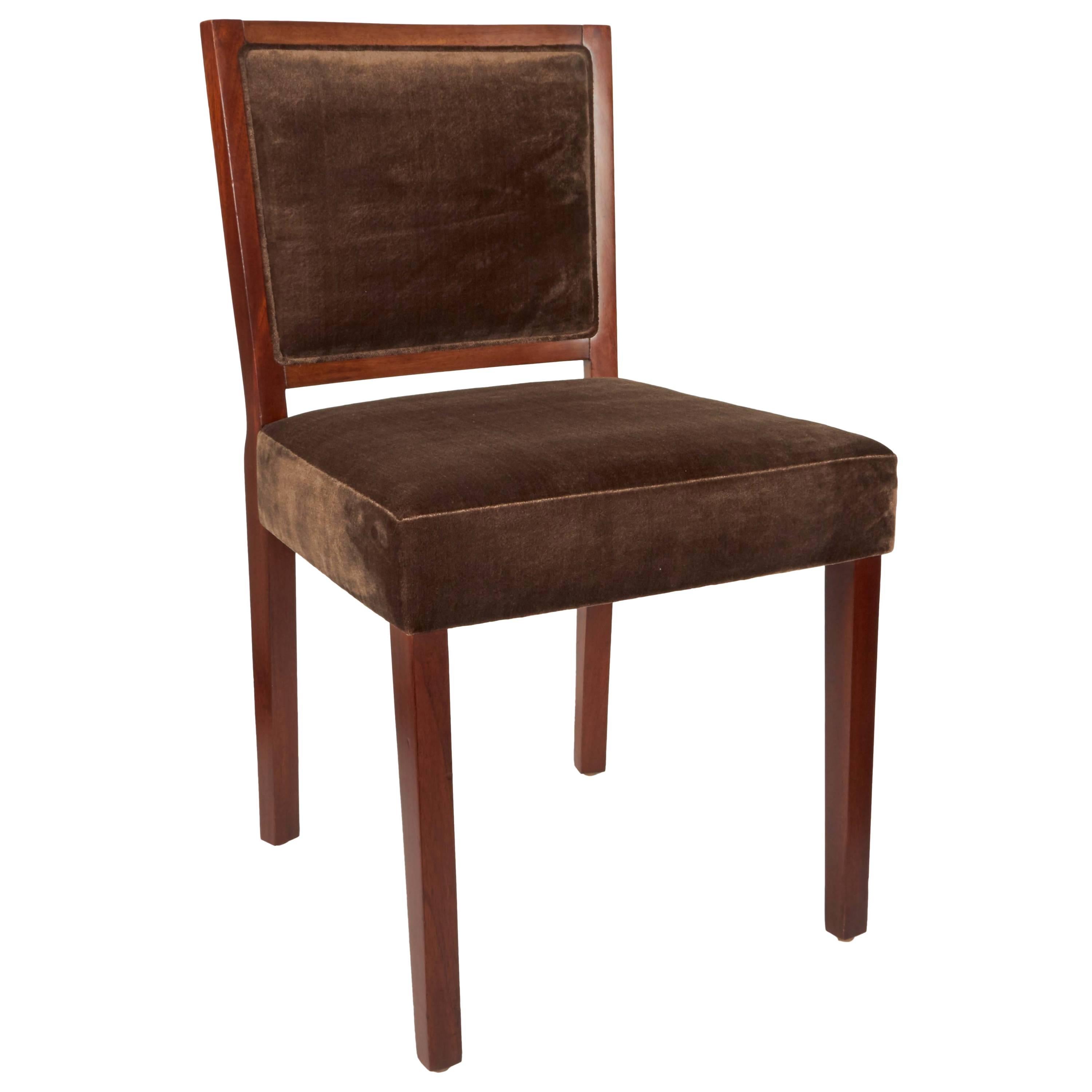 Modernist Desk Chair in Chocolate Mohair and Walnut Wood