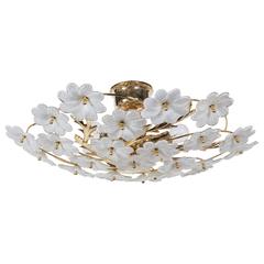 Vintage Exquisite Italian Ceiling Light with White Floral Glass Attributed to Cenedese