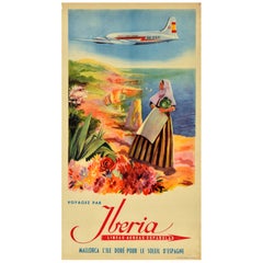 Original Vintage Travel Advertising Poster Iberia Air Lines Mallorca Majorca