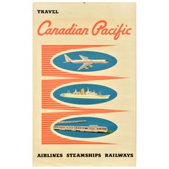 Póster de viaje original de época Canadian Pacific Airlines Steamships Railways