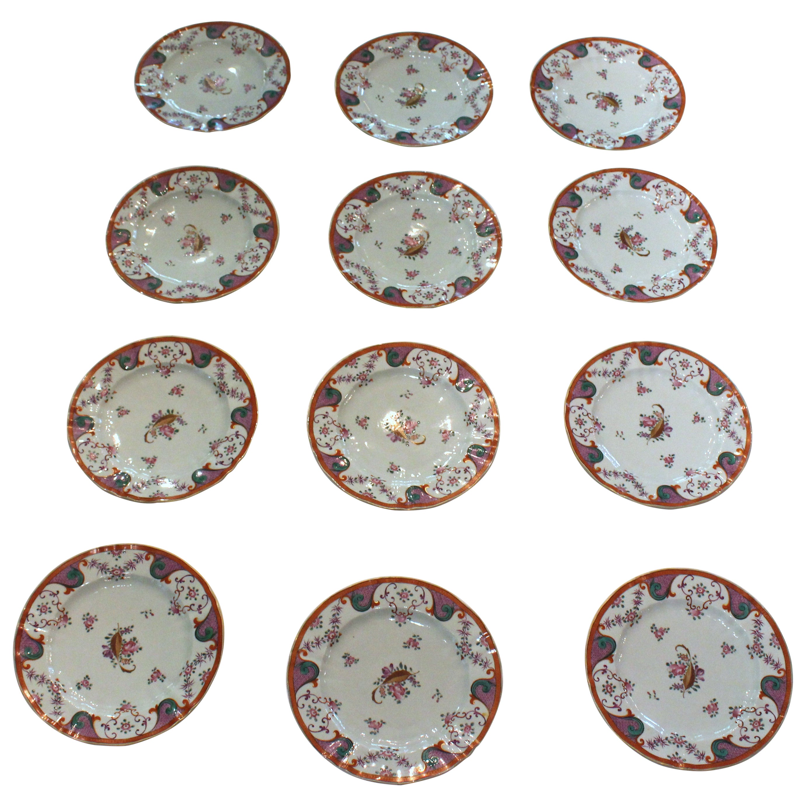 Mid-Late 19th Century Set of 12 French Porcelain Plates by Edmé Samson For Sale