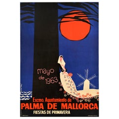 Original Vintage Spain Travel Poster Palma Mallorca Spring Festival Garbaya