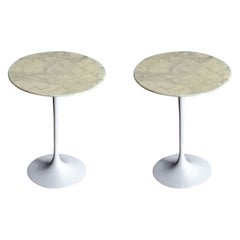 Pair of Early Carrara Marble Saarinen Tulip Side Table for Knoll International