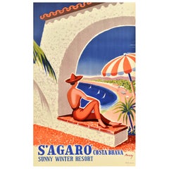 Original Vintage Travel Poster S'Agaro Costa Brava Sunny Winter Resort Spain