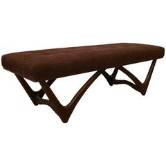 Mid-Century Modern Upholstered Walnut Bench in the Style of Adrian Pearsall