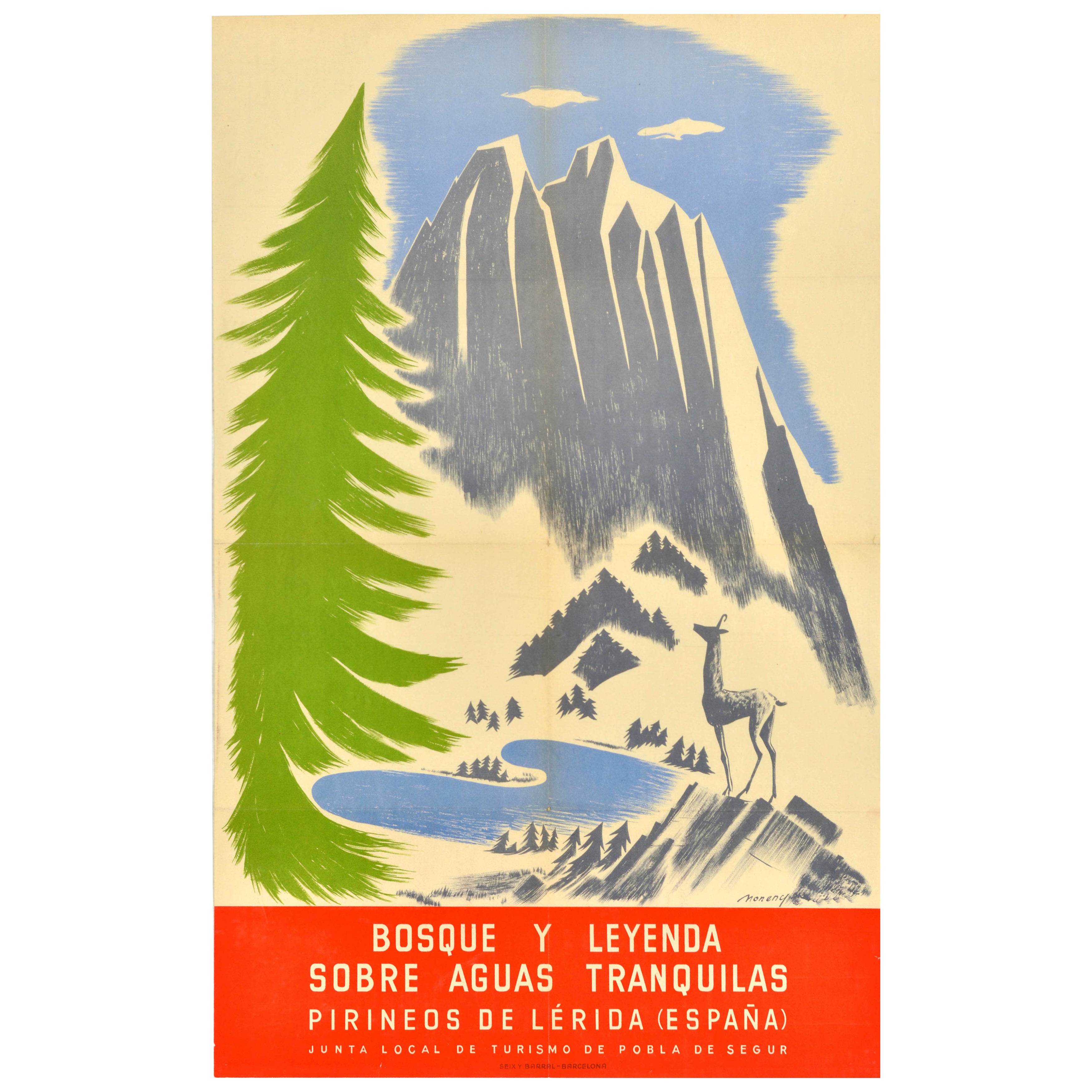 Original Vintage Travel Poster Lleida See Pyrenäen Pirineos De Lerida Moneny im Angebot