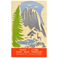 Original Vintage Travel Poster Lleida Lake Pyrenees Pirineos De Lerida Moneny