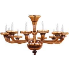 Vintage Large and Richly-Colored Murano Twelve-Light Amber Glass Chandelier