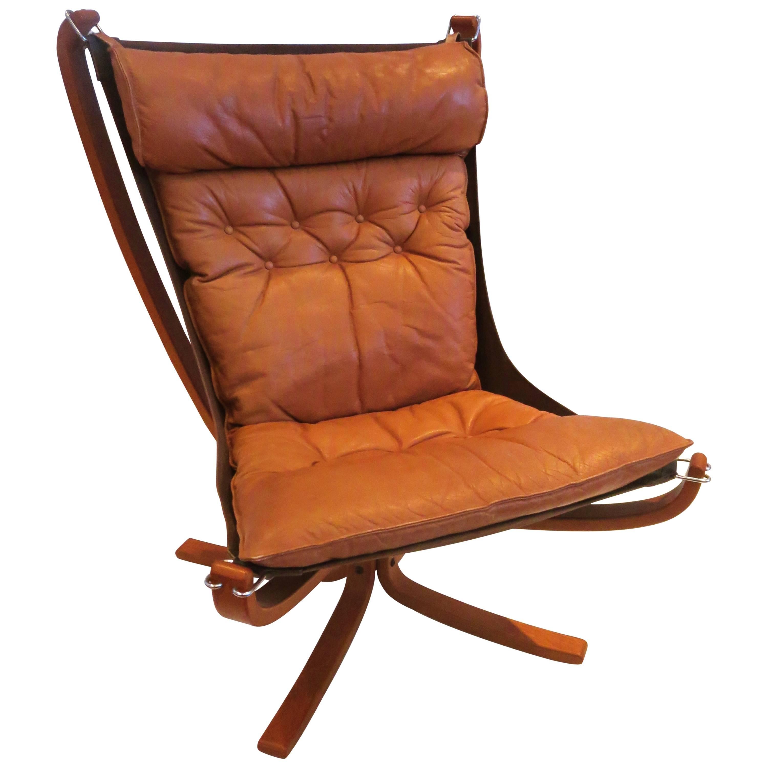 1970s Highback Lounge Falcon Chair by Sigurd Ressell in Teak and Leather