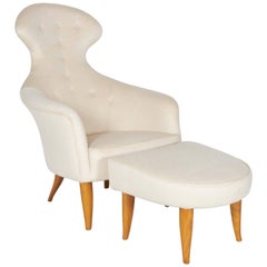 "Big Eva" Lounge Chair and Ottoman by Kerstin Hörlin-Holmquist, Sweden 1950s