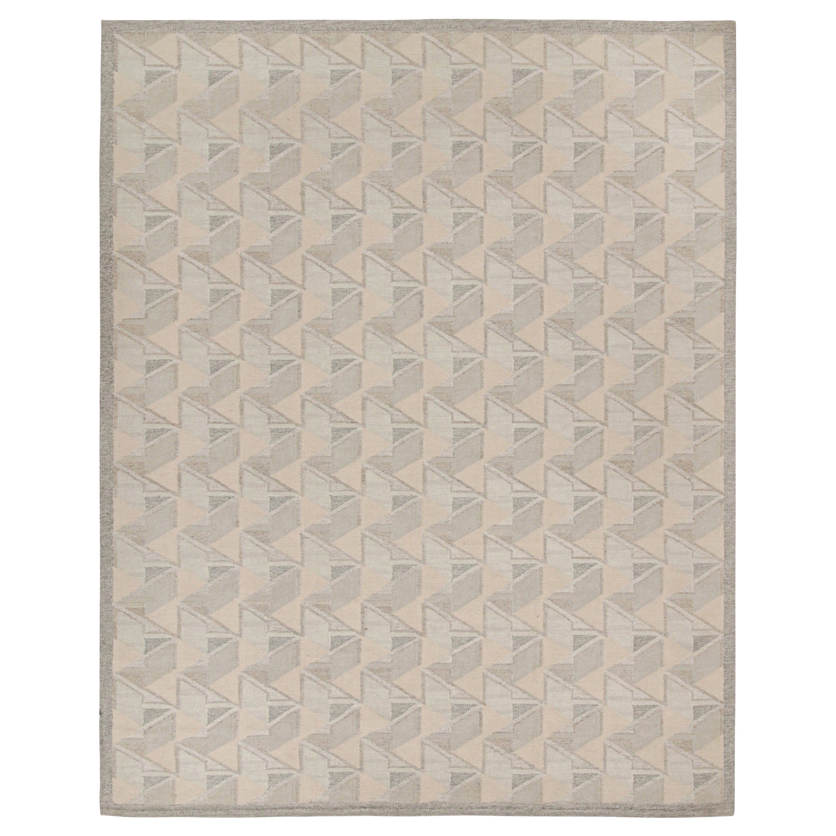 Rug & Kilim's Scandinavian Style Kilim in gray, Beige, White Patterns en vente