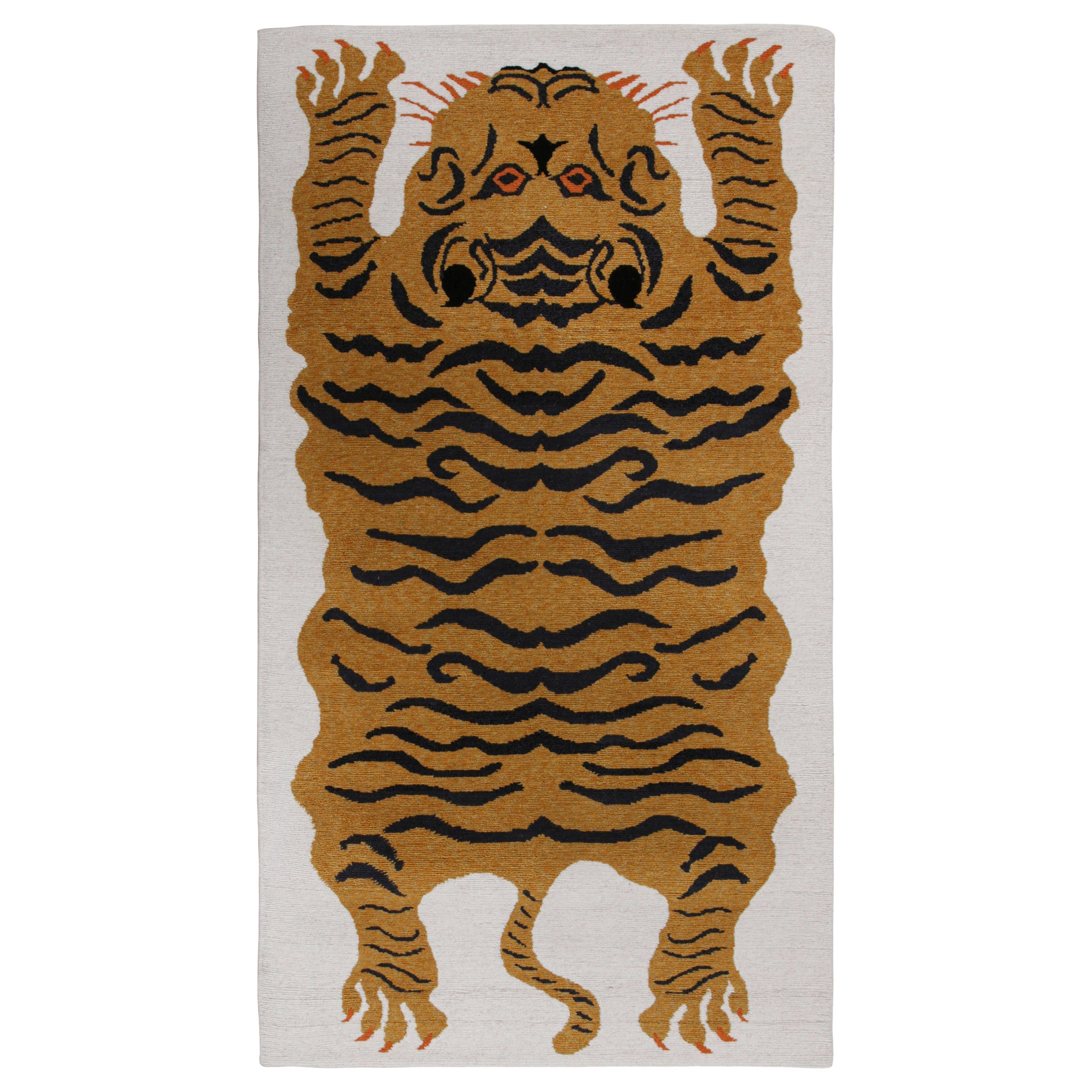 Rug & Kilim’s Tiger-Skin Rug in White with Gold & Black Pictorial