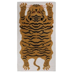 Rug & Kilim’s Tiger-Skin Rug in White with Gold & Black Pictorial