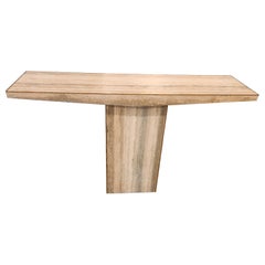 Vintage 1970's Travertine Console Table with Brass Edge