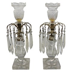 Pair of C. 1860 Georgian Style Irish Glass & Silverplate Girandoles