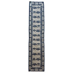 Antique Peking Chinese Runner, Handmade Oriental Rug, Circa 1870, Ivory and Blue