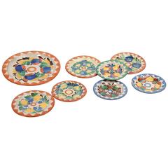 Collection of Eight Retro Mexican Talavera Painted Plates