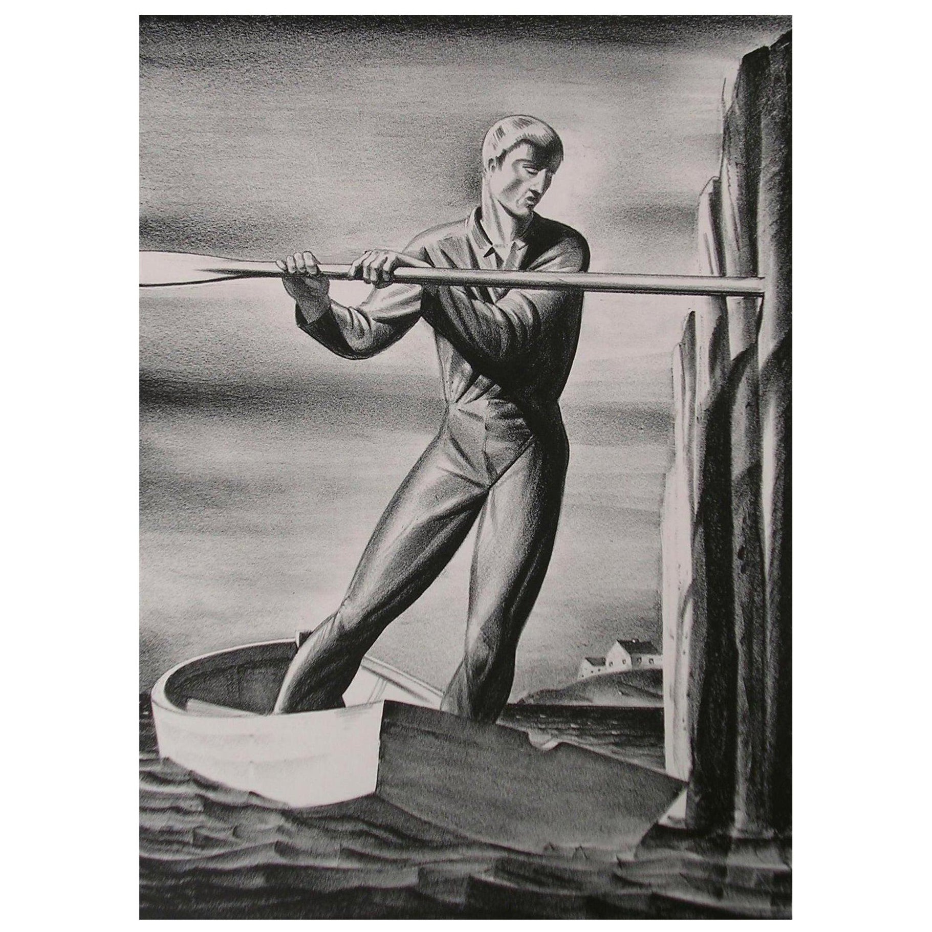 Rockwell Kent Original Stone Lithograph, 1929, "The Boatman"