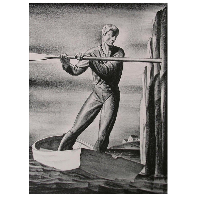 Rockwell Kent Original Stone Lithograph, 1929, "The Boatman" For Sale