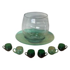 Blenko Glass Punch Bowls and Glasses with Service for Six