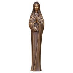 Mid-Century French Patinated Bronze Sculpture of the Virgin Mary in Prayer