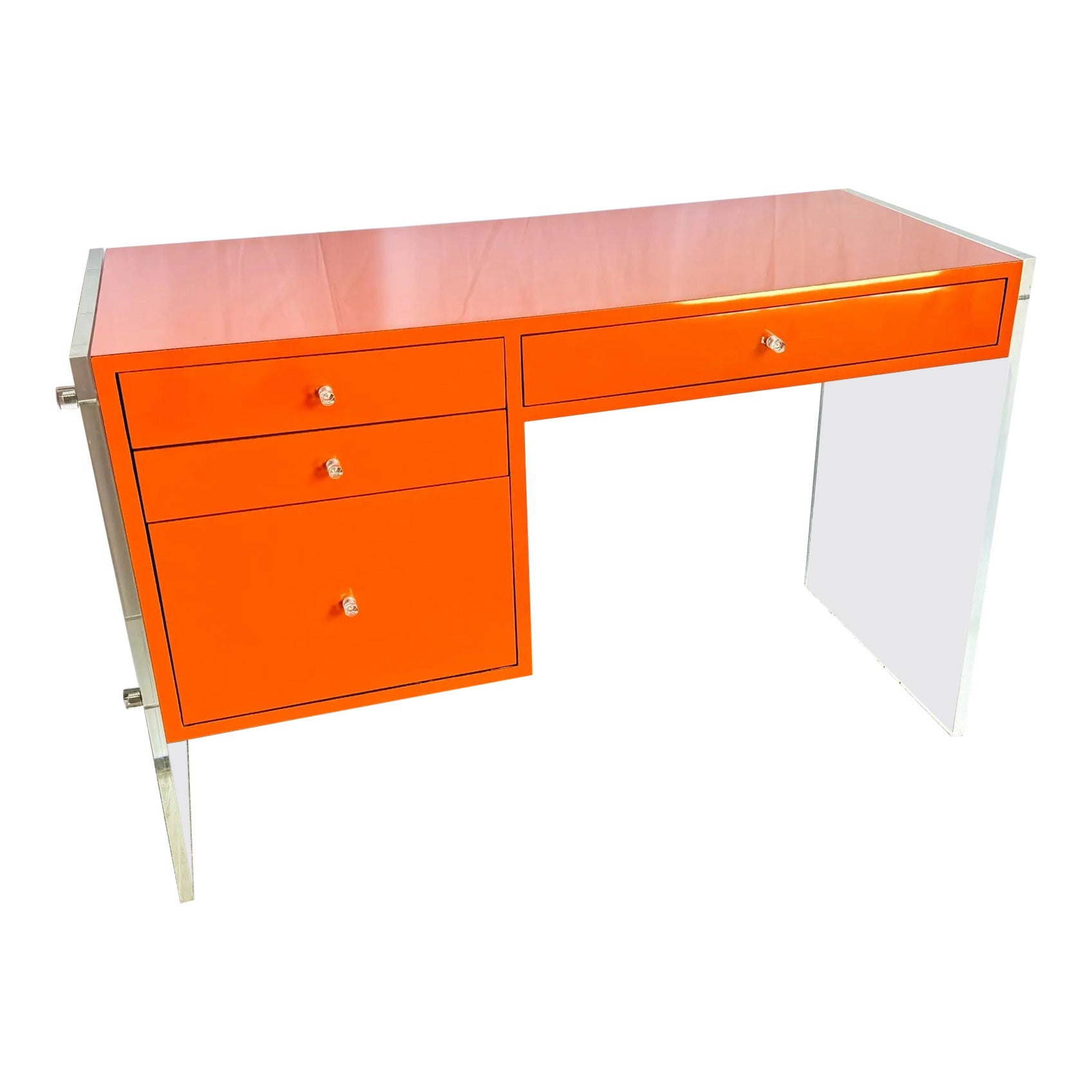 Postmodern Tangerine/Orange Laminate and Lucite Writing Desk For Sale