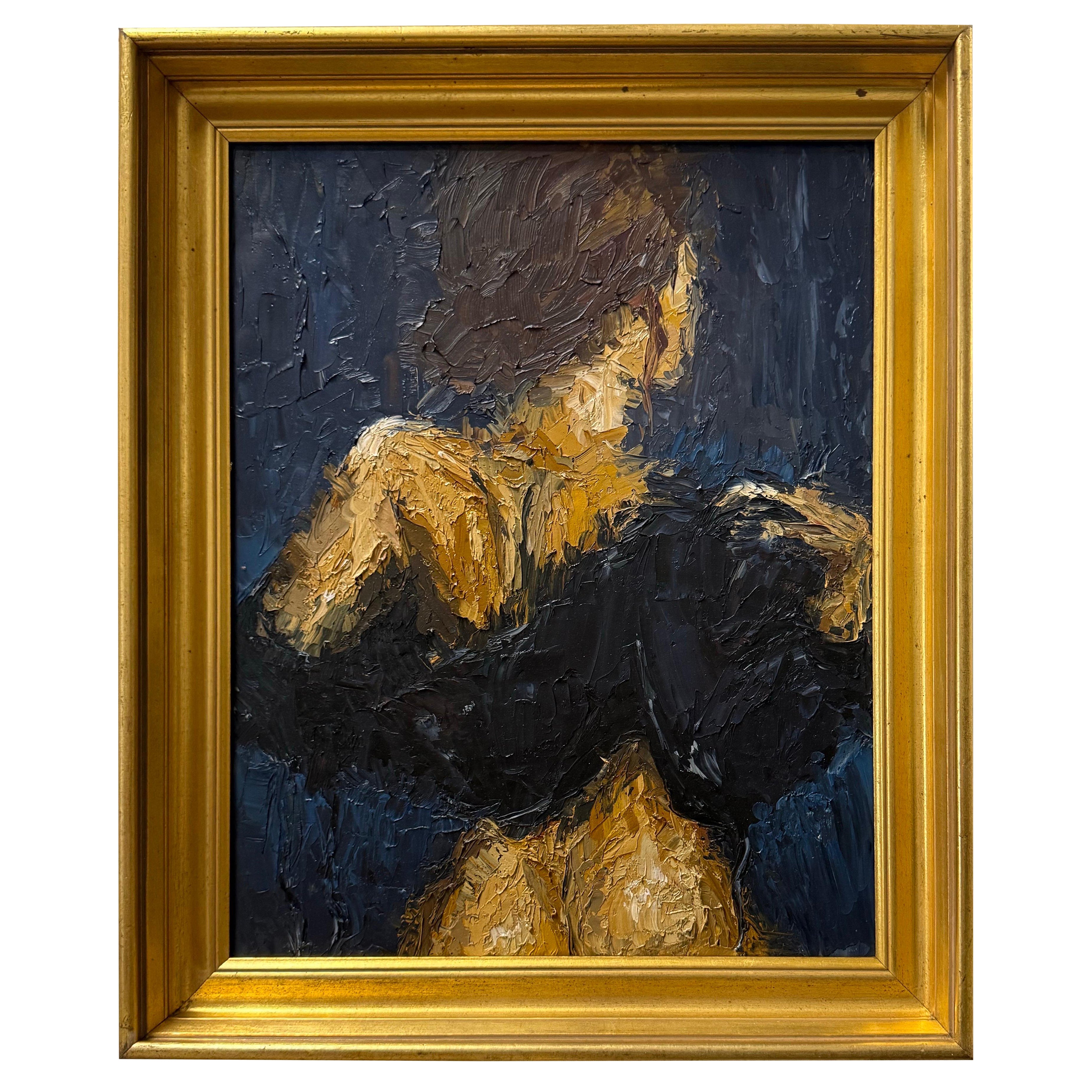 Vintage Impasto Nude in Goldrahmen im Angebot