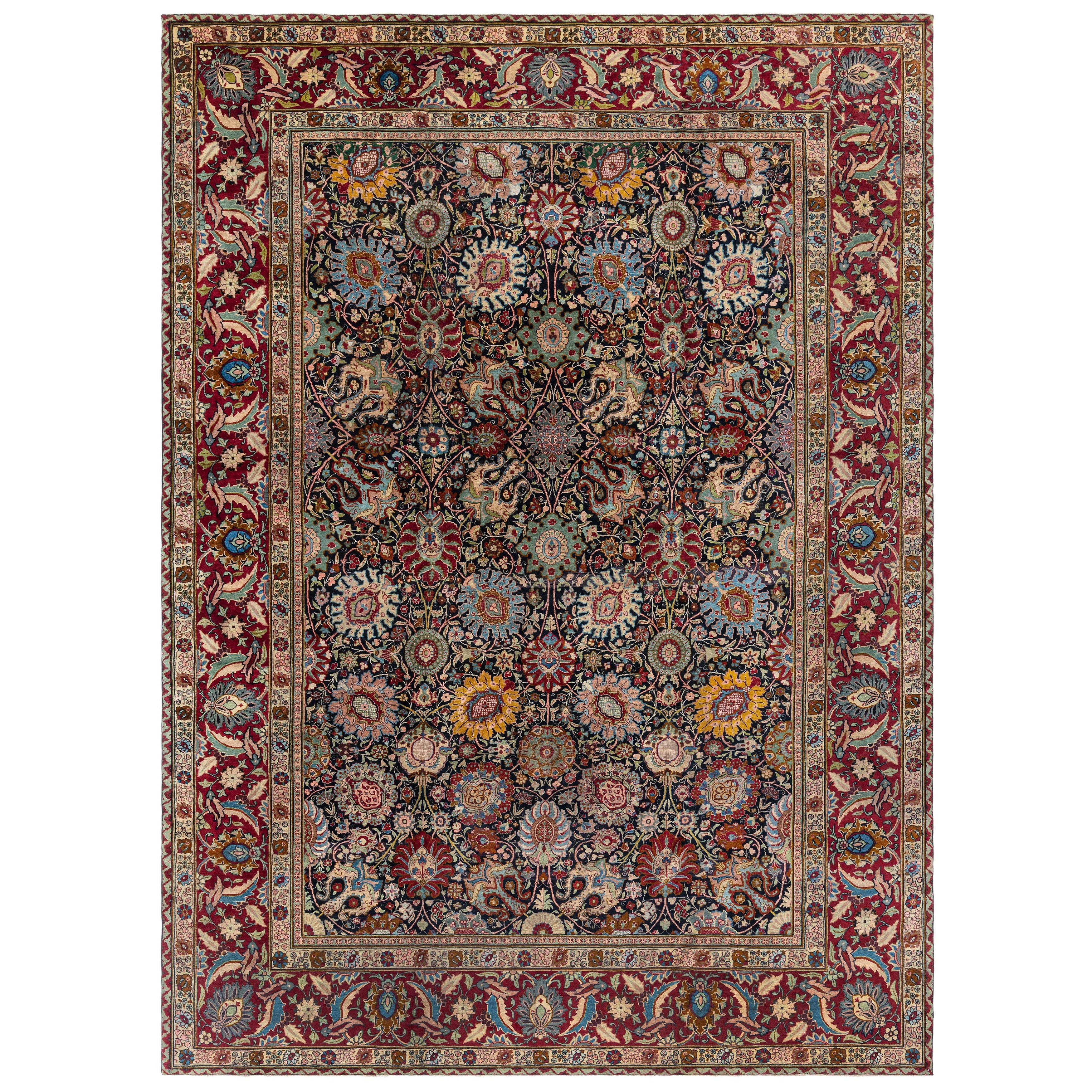 Doris Leslie Blau Antique Persian Tabriz Floral Rug Size Adjusted For Sale