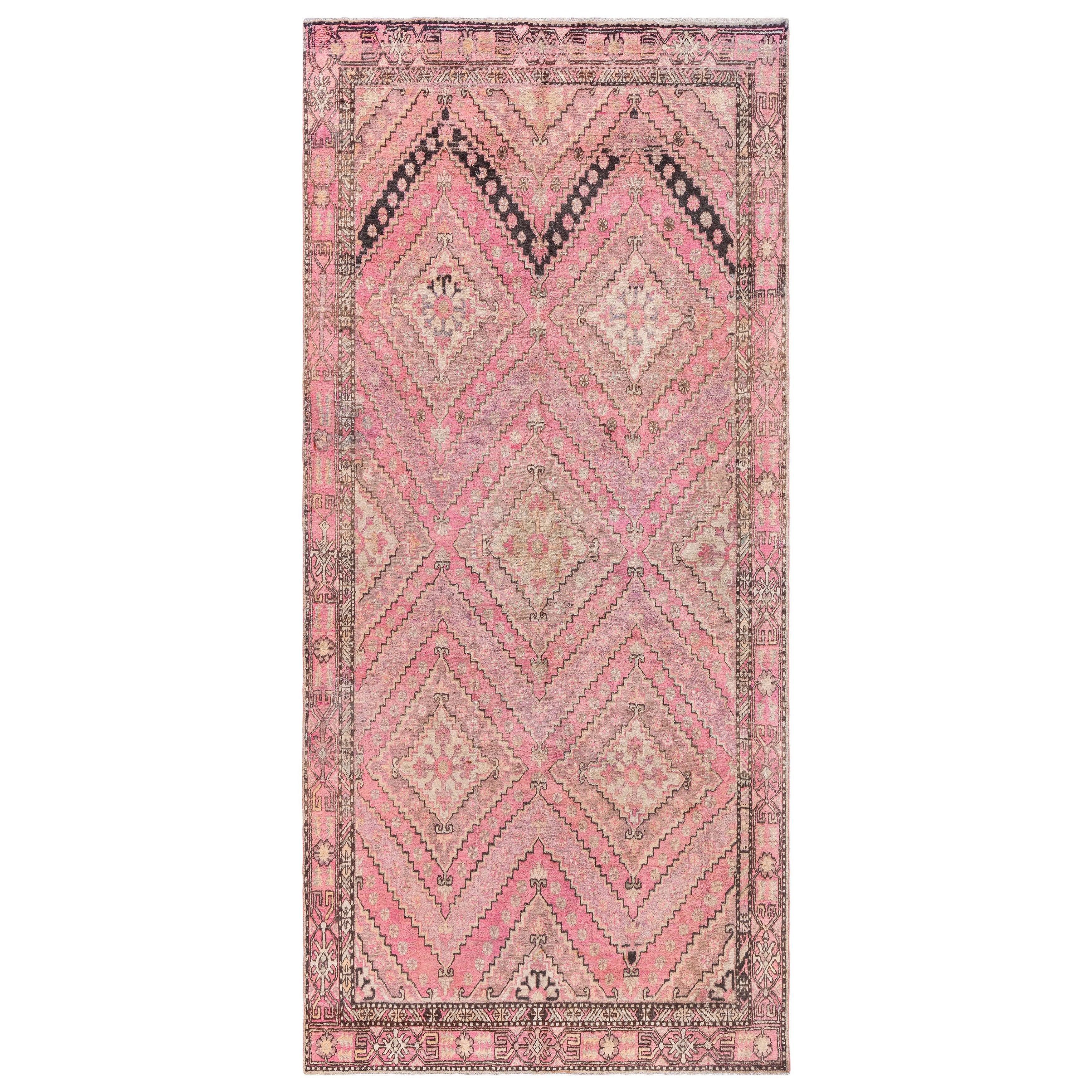 Vintage Samarkand Rug – Vibrant Pink Geometric Elegance, Doris Leslie Blau For Sale