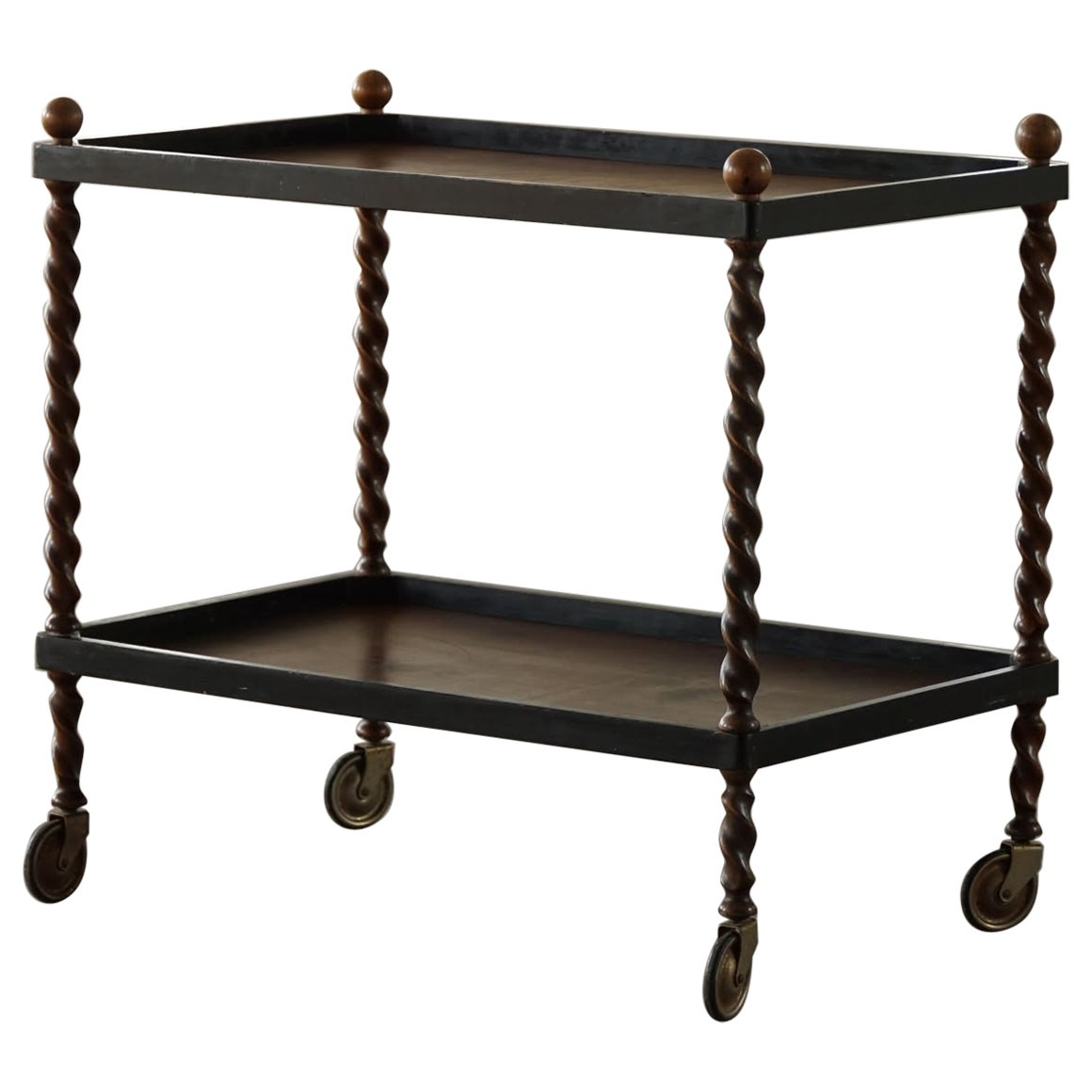 Serving Table in Birch, Danish Cabinetmaker, Twisted Legs, Early 20th Century in vendita