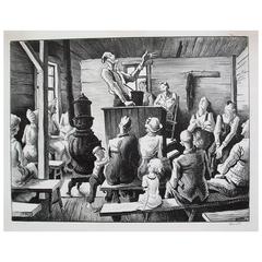 Thomas Hart Benton Original Stone Lithograph, 1941, "The Meeting"