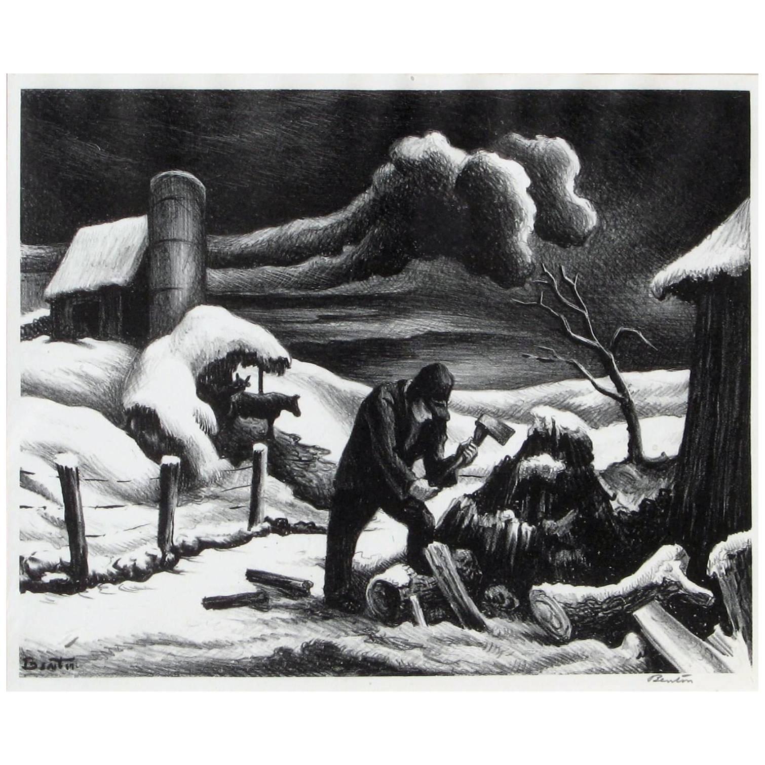 Thomas Hart Benton Original Lithograph, 1940 "The Woodpile"