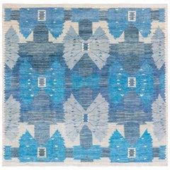 Tapis moderne en laine bleue à poils suédois par Doris Leslie Blau