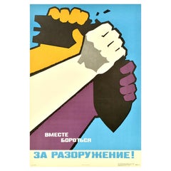 Original Vintage Cartel Propagandístico Soviético Luchando Juntos por el Desarme URSS