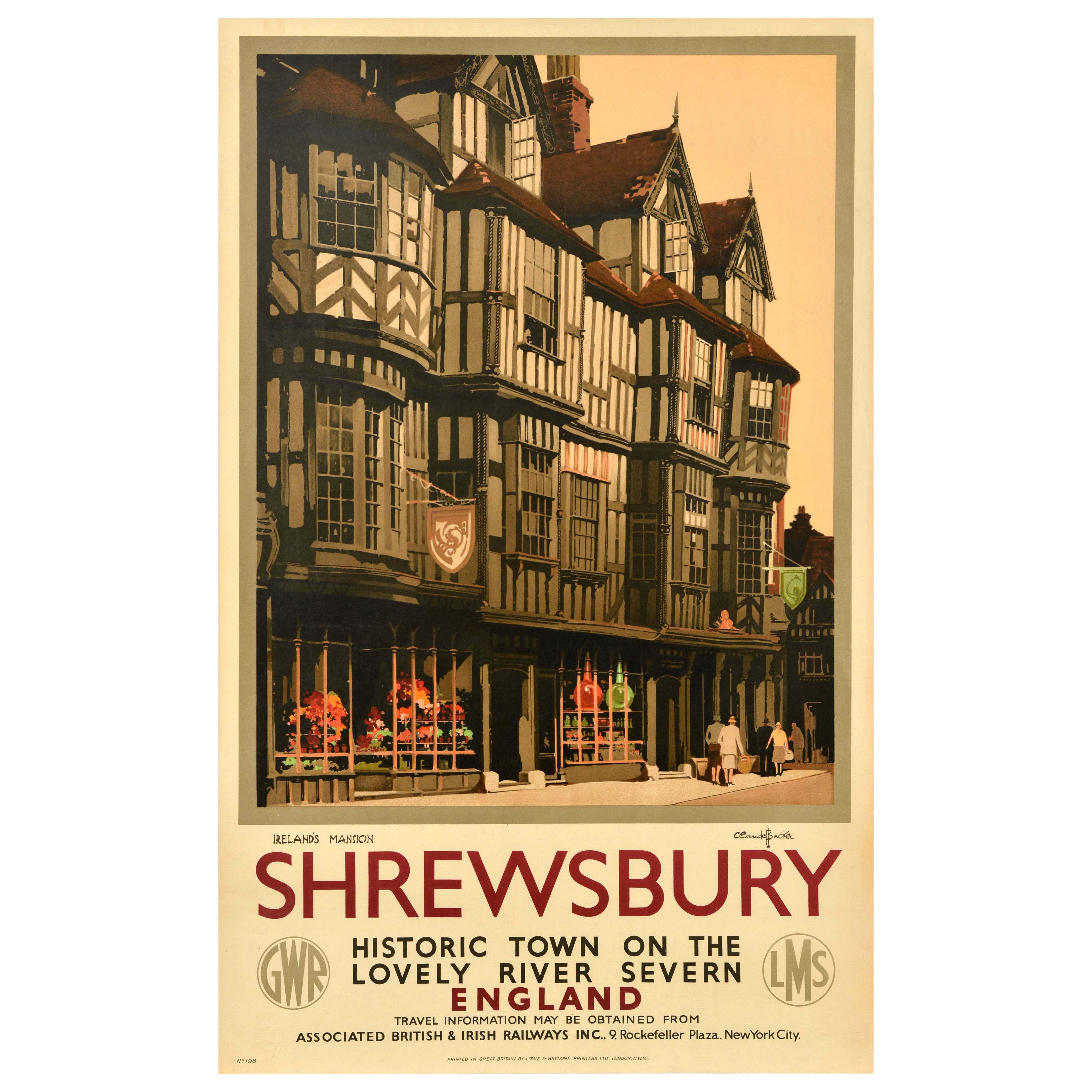 Original Vintage Zug Reise Poster Shrewsbury Irlands Mansion Claude Buckle im Angebot