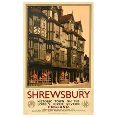 Original Vintage Train Travel Poster Shrewsbury Ireland's Mansion Claude Buckle