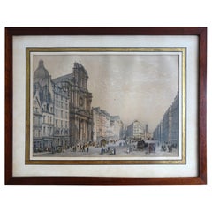 Hand colored etching : view of Paris, St Paul church - Napoléon III period 1860
