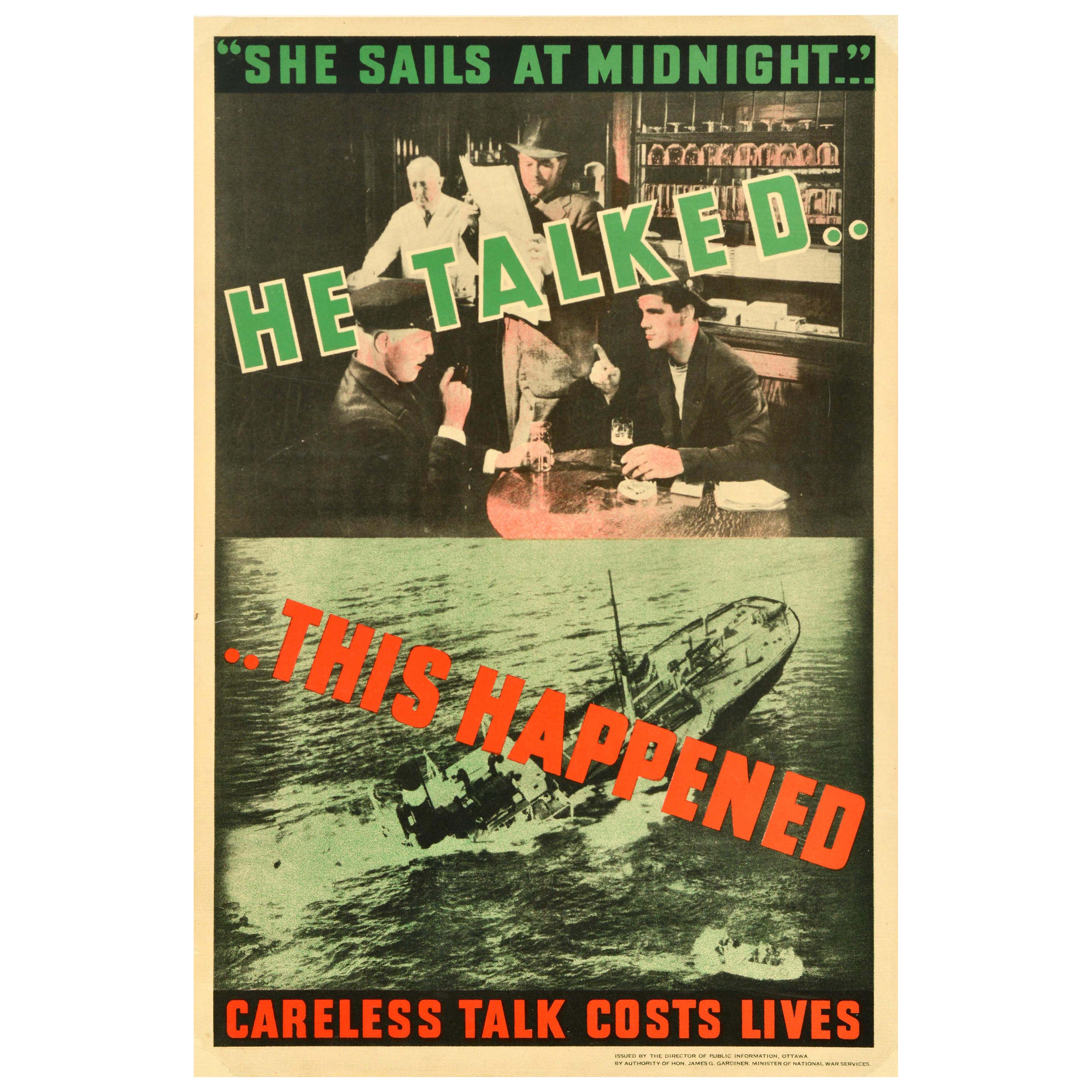 Poster originale d'epoca sul fronte interno della Seconda Guerra Mondiale An He Talked This Happened WWII (Questo è successo)