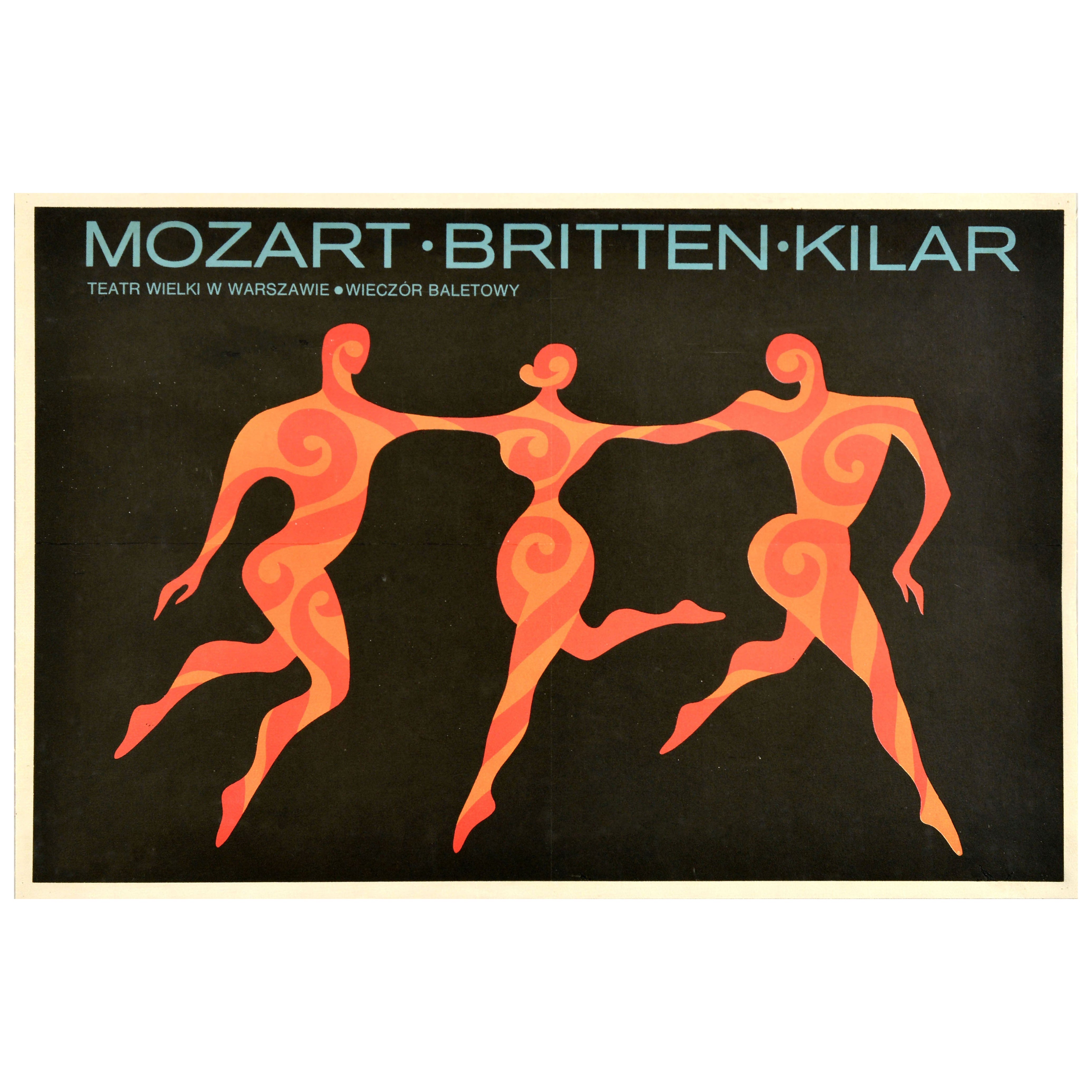 Original Vintage Werbeplakat Mozart Britten Kilar Ballett Warschauer Theater im Angebot
