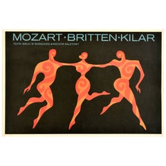 Original Vintage Werbeplakat Mozart Britten Kilar Ballett Warschauer Theater