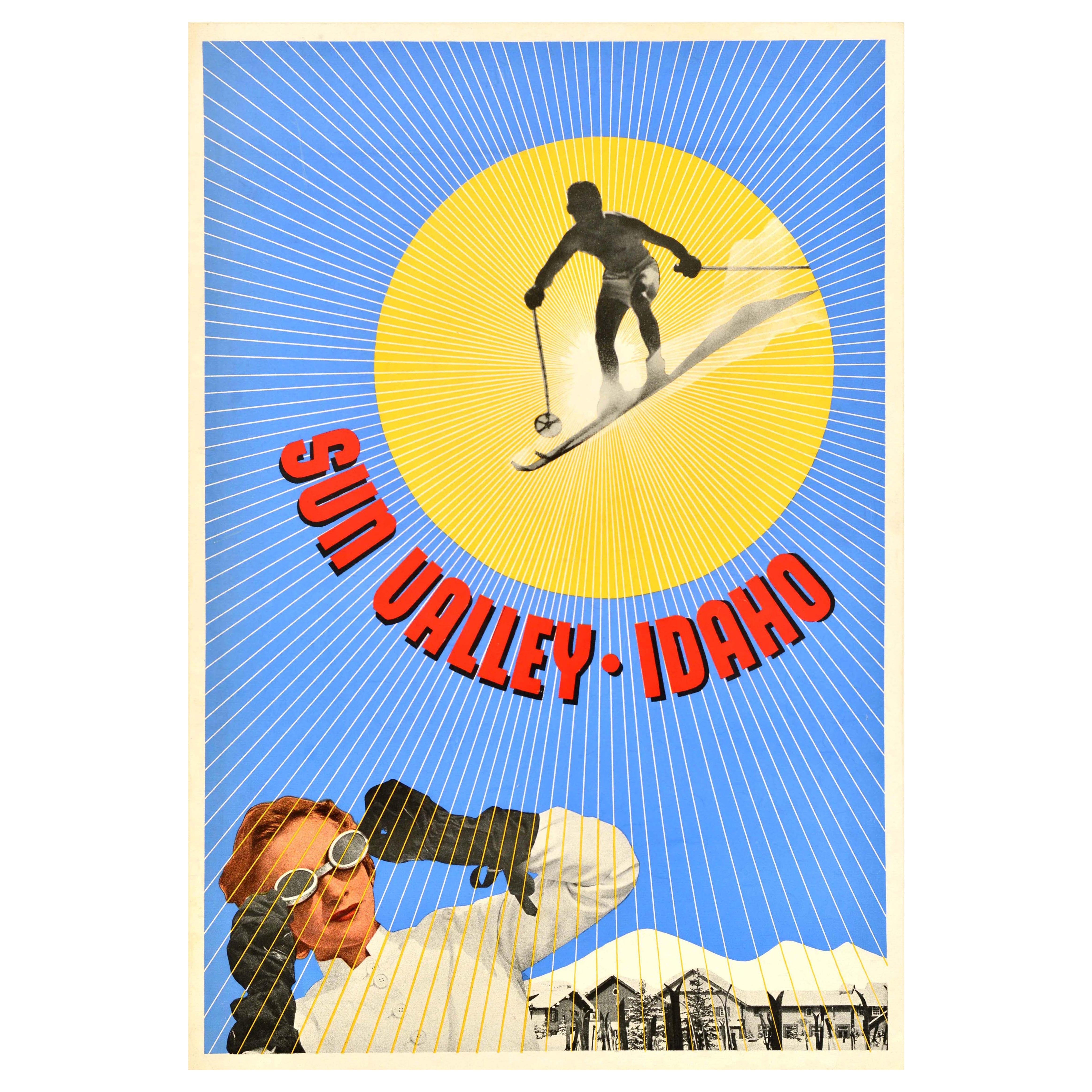 Original Vintage Winter Reise und Ski Poster Sun Valley Idaho USA Skifahren im Angebot