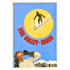 Original Vintage Winter Reise und Ski Poster Sun Valley Idaho USA Skifahren