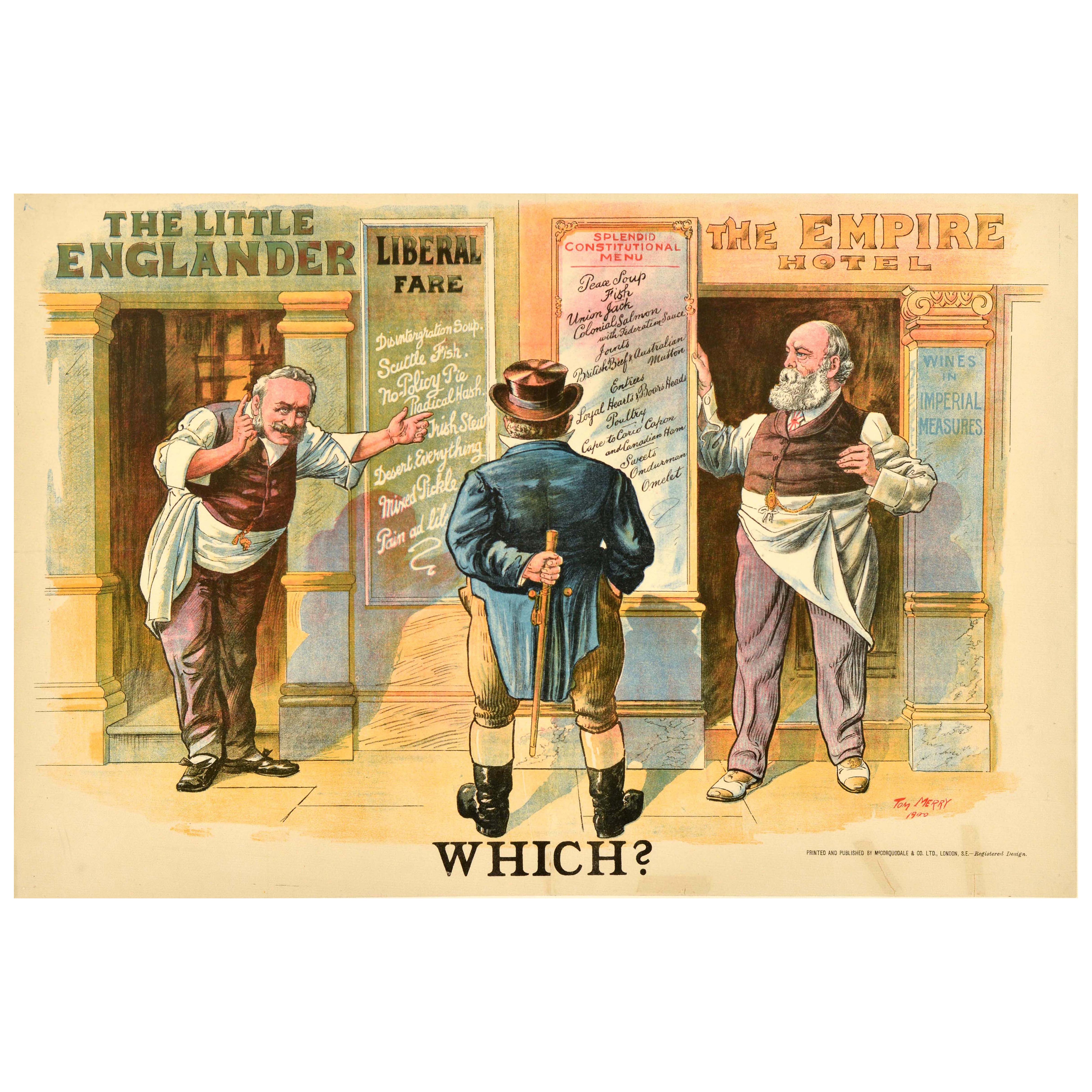 Original Antique General Election Propaganda Poster Which? Tom Merry 1900 For Sale