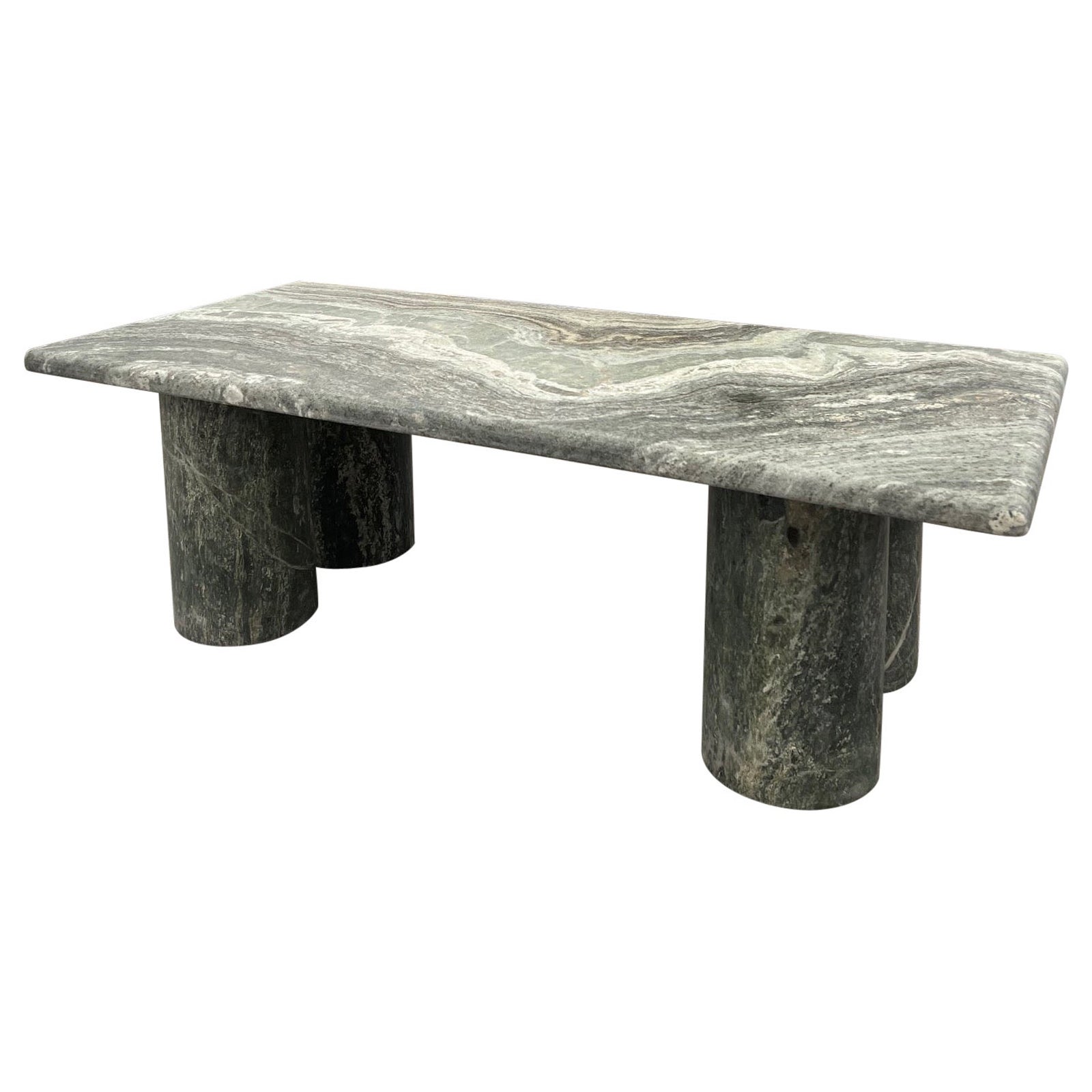 Mesa de centro rectangular de mármol verde con patas de columna estilo Bellini