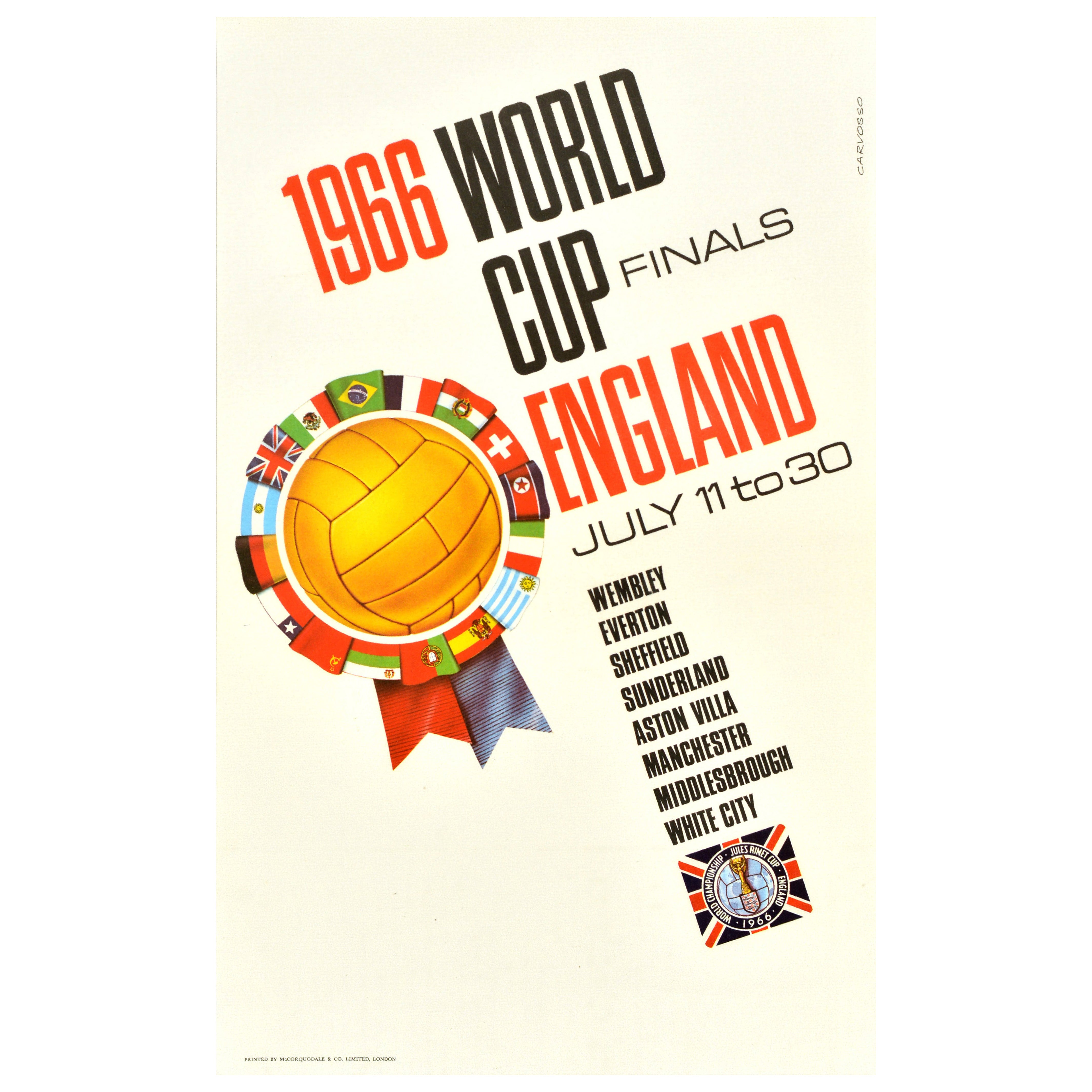 Original Vintage Sport Advertising Poster 1966 World Cup England FIFA Carvosso
