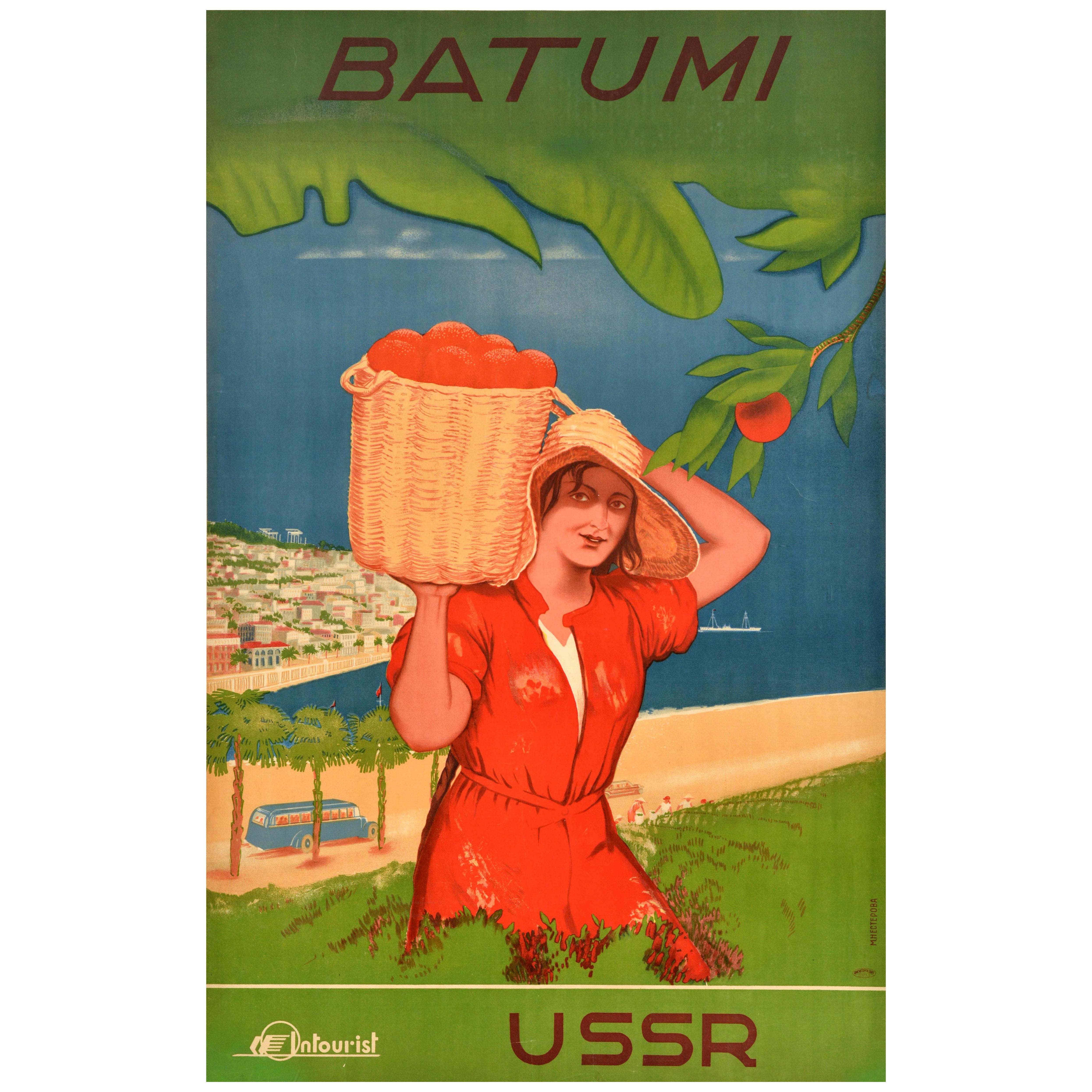 Original Vintage Soviet Union Travel Poster Batumi Georgia Intourist USSR