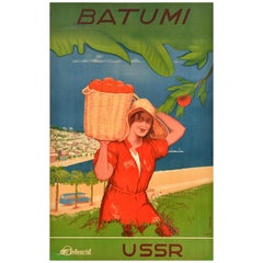 Original Vintage Soviet Union Travel Poster Batumi Georgia Intourist USSR