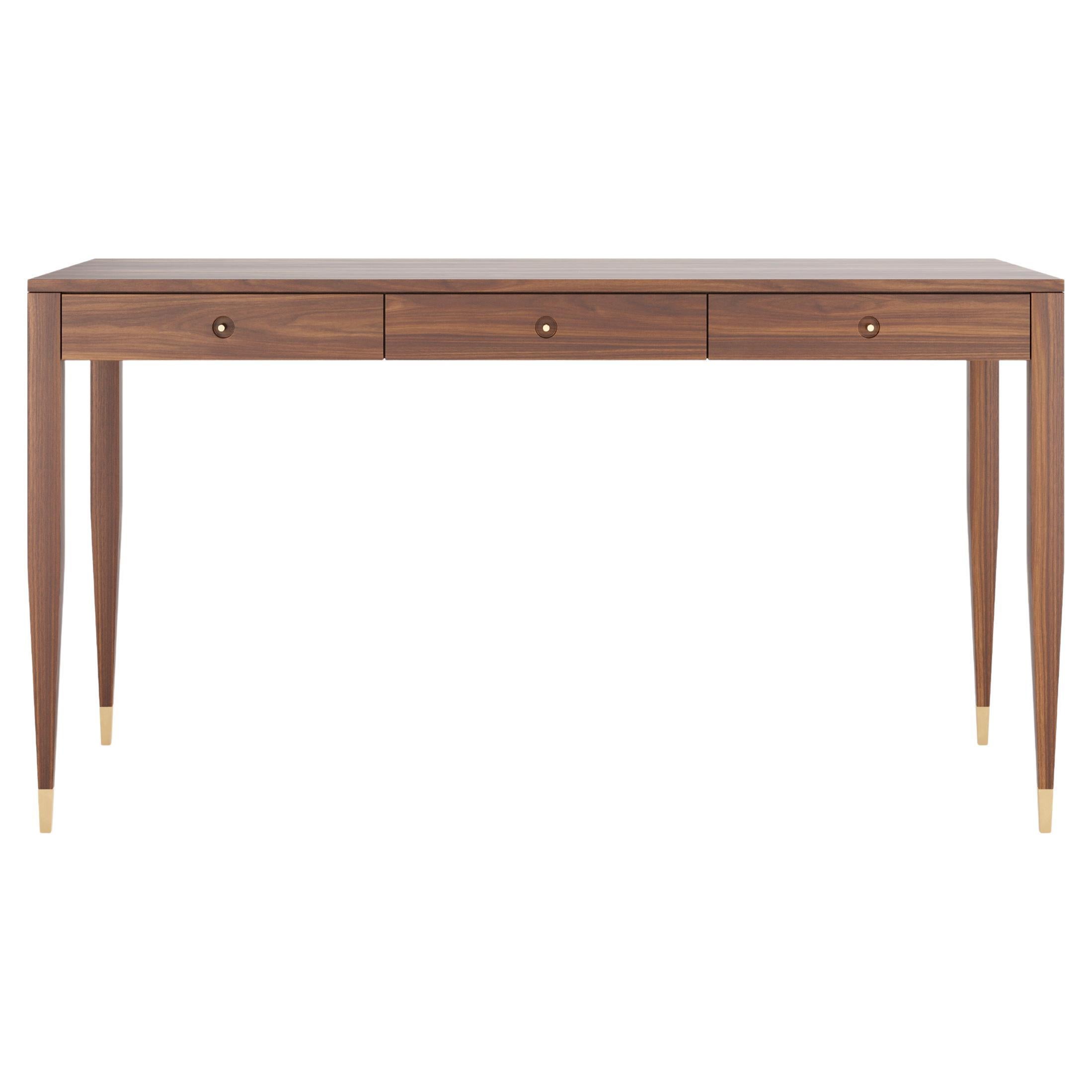 large walnut desk with three solid walnut drawers in mid century modern style